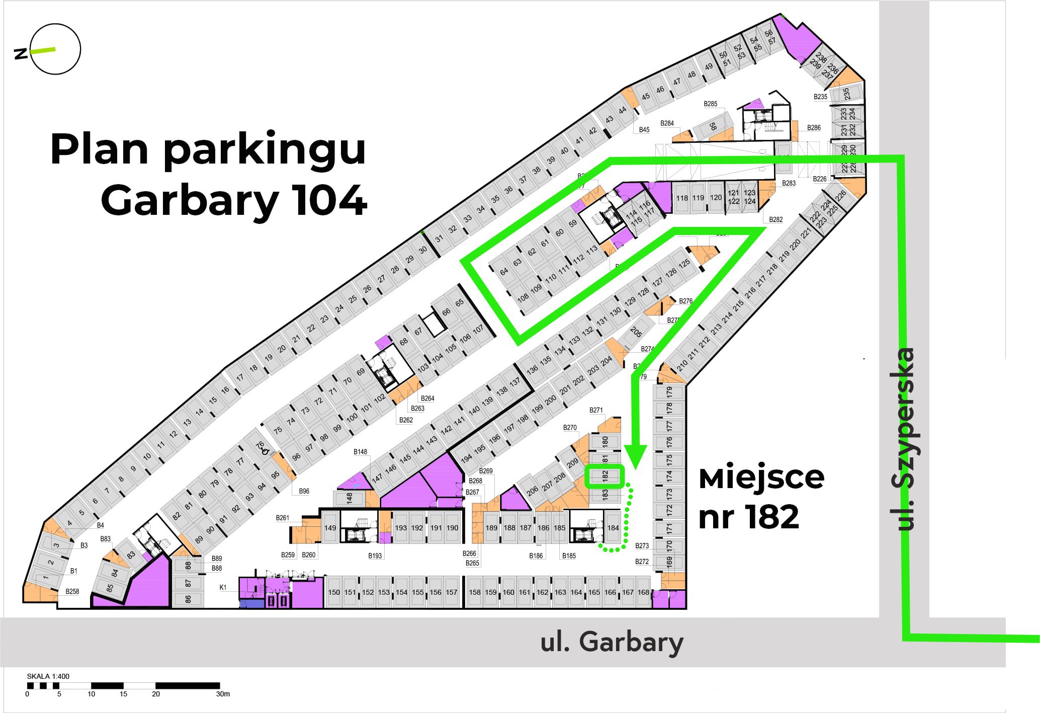Rzut garażu miejsce 182 Garbary 104c Apartament z Garażem Poznań